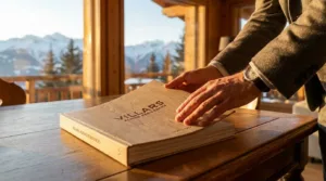 Buyer_holding_brochure_in_chalet