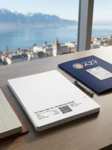 En-tête de lettre et QR-facture Suisse posés sur un bureau, prêts à être imprimés pour la clôture comptable